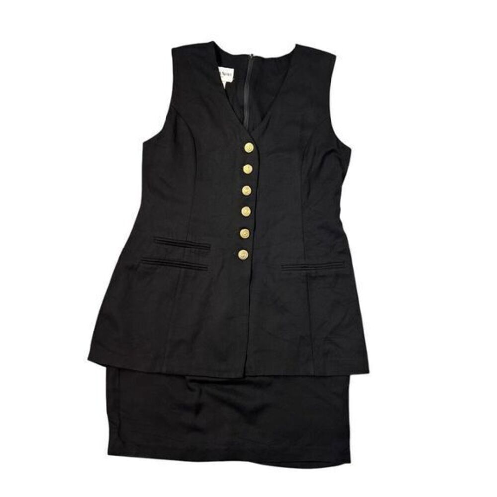 Danny & Nicole Jumper Vest Dress 14 Black Button Front Sleeveless Vintage 90s